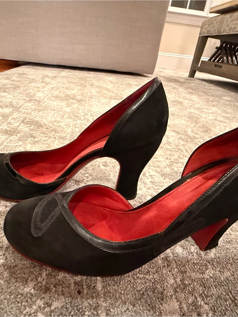 John Fluevog Black Pumps with Red Interior